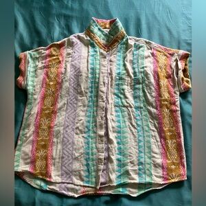 En Crème Button Up Size Large Shirt Summer Pineapple